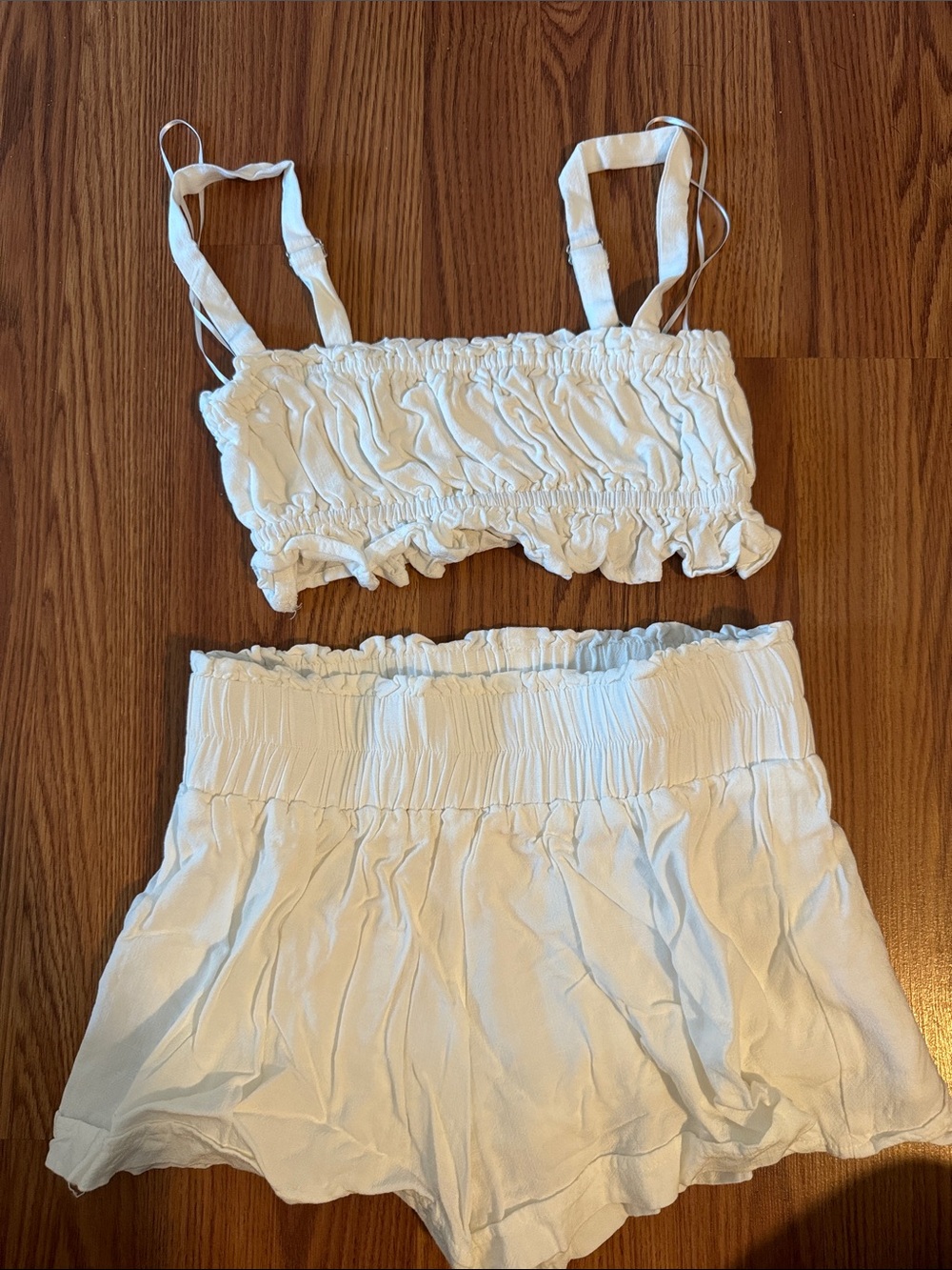 White Smocked Crop Top and Shorts Set – Women’s Intimates